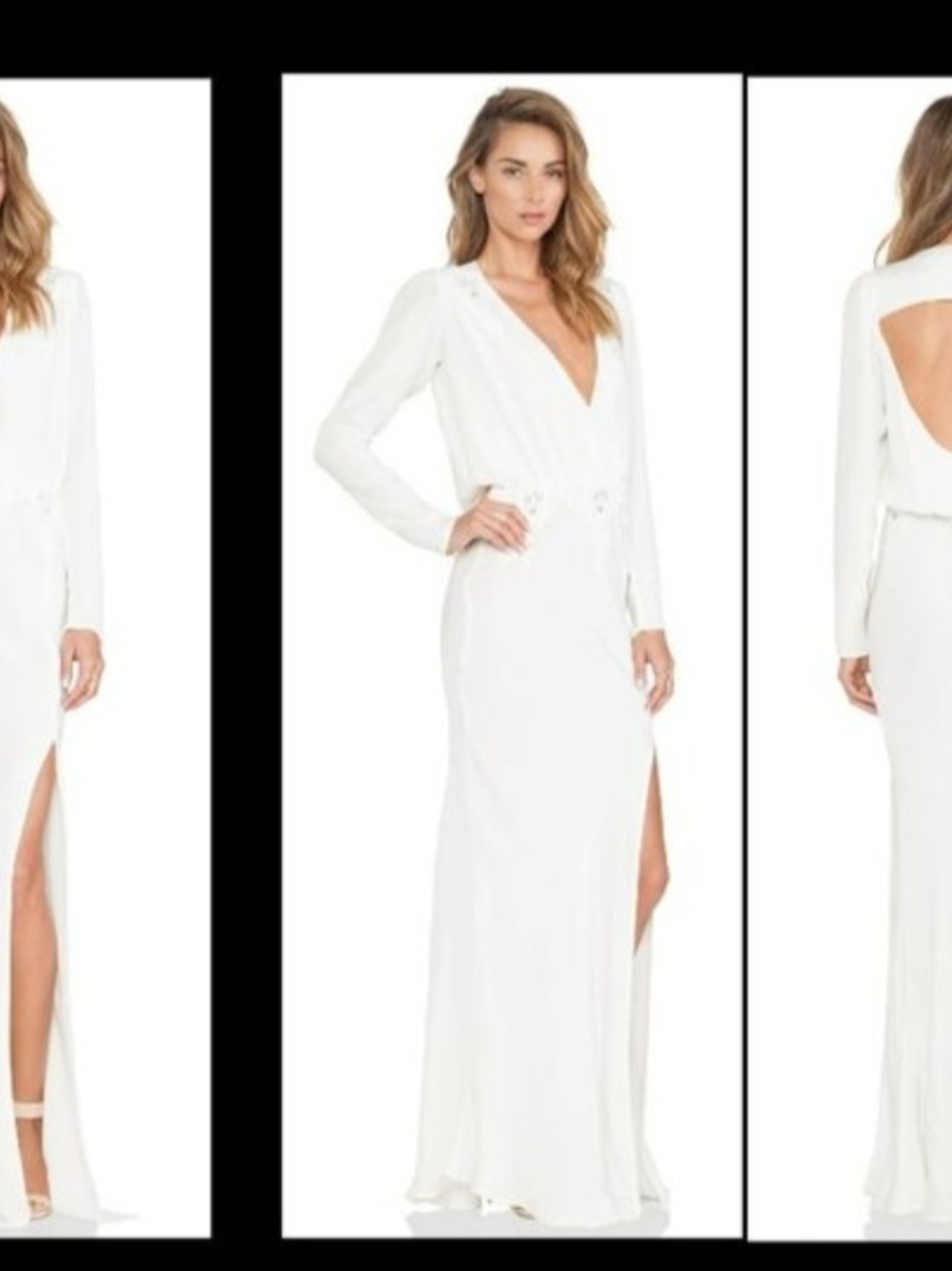 Stone Cold Fox Alabama Dress Elegant White Long Sleeve V-Neck Maxi Dress